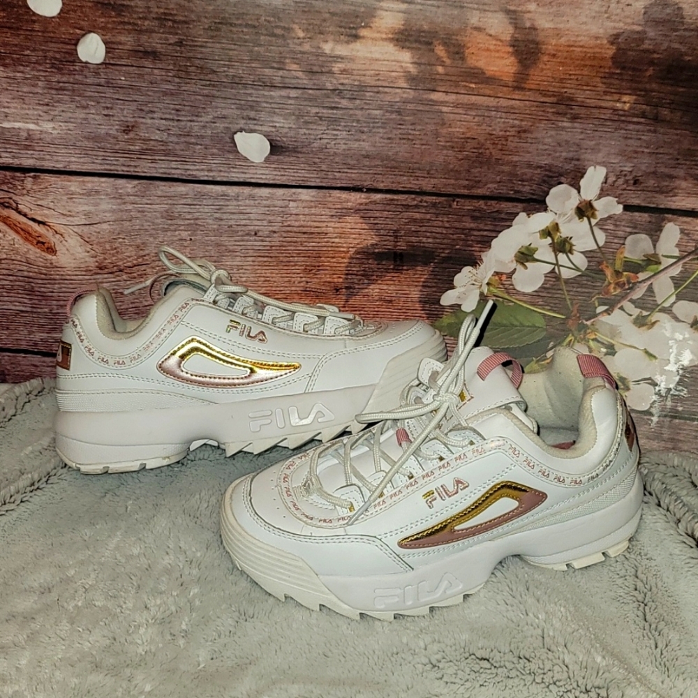 White pink and gold filas